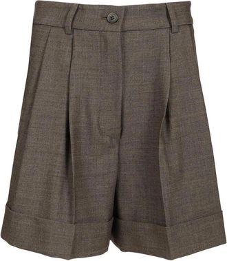 P.A.R.O.S.H. Wool Blend Pleated Shorts - Dames - Korte Broeken - Grijs - S - Wol - Korte Broeken