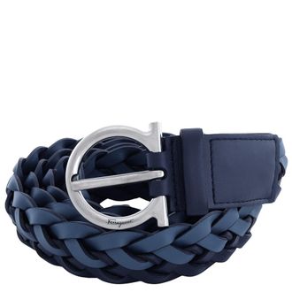 Ferragamo Mens Blue Braided Gancini Leather Belt, Brand Size 115 cm