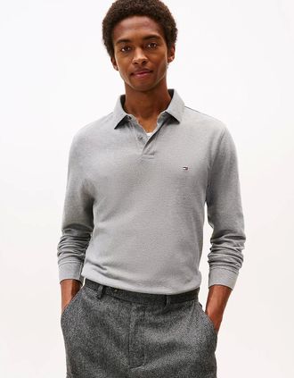 Tommy Hilfiger Mens Tommy Hilfiger 1985 Regular Long Sleeve Mens Polo Shirt - Medium Grey Heather - Size: 38