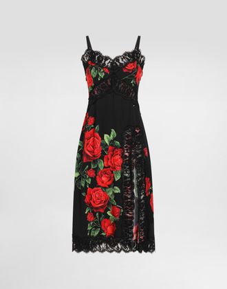 Dolce & Gabbana Rose-print Charmeuse Dress - Woman Dresses Multicolor 36