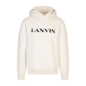 Lanvin Hoodies, male, White, L, Embroidered Cotton Hoodie