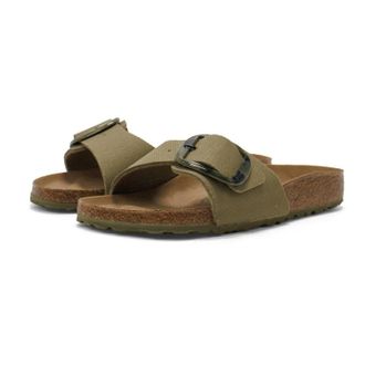 Birkenstock Womens Madrid Big Buckle Rivet Logo Vegan Sandal In Faded Khaki