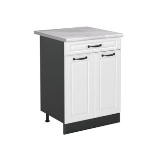 Vicco Mueble Bajo De Cocina R-line, Blanco Casa De Campo/antracita, 60 Cm Con Caj&oacute;n Encimera M&aacute;rmol, Vicco