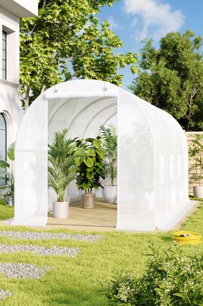 Living and Home White Outdoor Walk-in Tunnel Greenhouse with Steel Frame