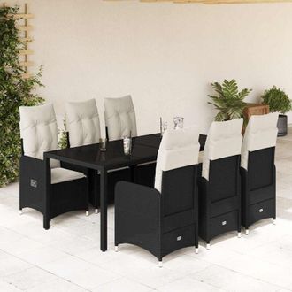 vidaXL Set De Mesa Y Sillas De Jard&iacute;n 7 Pzas Y Cojines Rat&aacute;n Pe Negro