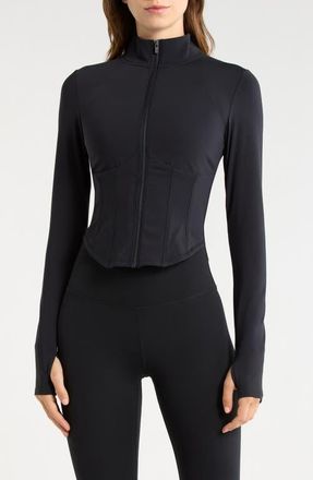 Lord & Taylor Sculpt Corset Seamed Crop Zip-Up Jacket in Black at Nordstrom, Size X-Small