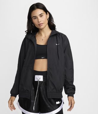 Nike Womens Nike Sportswear Classic Wovens Loose UV Hooded Jacket in Black | FV6298-010