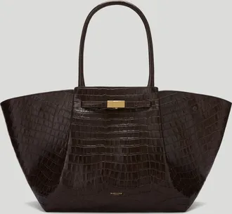 DeMellier The New York in Dark Chocolate Croc-Effect Leather Shoulder bag