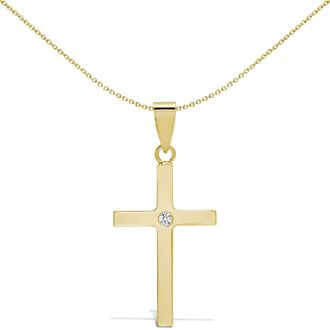 Jewelco London 18ct Gold 0.03ct Diamond Minimalist Solitaire Cross Pendant