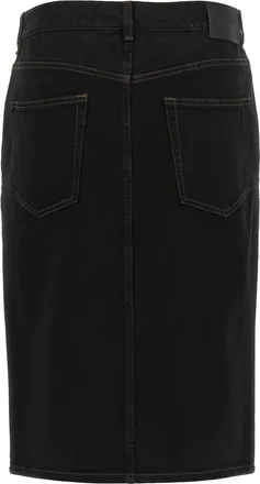 Saint Laurent Womens Black Cotton Midi Skirt