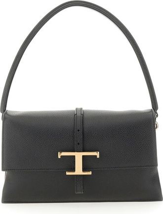 Tod's Womens Flap Bag T Timeless Black Calfskin Shoulder
