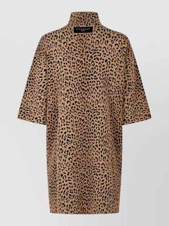 Givenchy silk jacquard leopard-knit short-sleeve mini dress