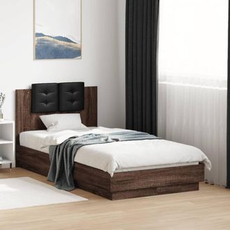 vidaXL Vidaxl - Estructura De Cama Cabecero Luces Led Marr&oacute;n Roble 90x190 Cm