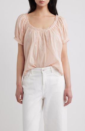 D&ocirc;en Frederica Floral Embroidered Organic Cotton Voile Top in Blush at Nordstrom, Size X-Large
