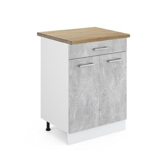 Vicco Mueble Bajo De Cocina R-line, Hormig&oacute;n, 60 Cm Con Caj&oacute;n, Et Roble