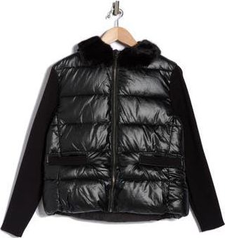 La Fiorentina Faux Fur Trim Hooded Puffer Jacket in Black at Nordstrom Rack, Size Medium