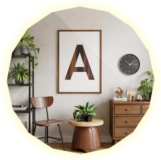 Tulup Grande Specchio Led Illuminazione Stile Loft Boho Per Soggiorno E Bagno Forma Poligonale Minimalista Decorativa - Luce Neutra - 100x100 Cm