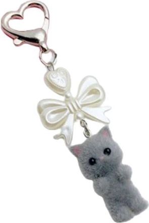 Generic Cute Cat Keychain,Fuzzy Cat Charm for Bag Backpack Keychain Camera Pendants(Grey)
