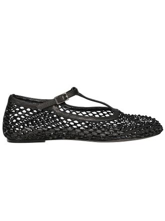 Strategia Rhinestone-Embellished T-Strap Flats With Leather Accents