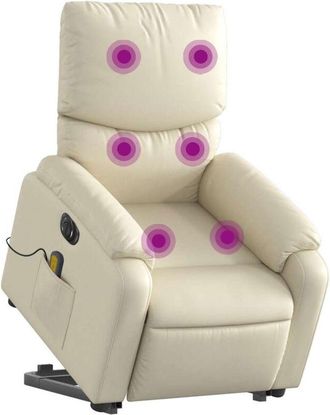 vidaXL Sill&oacute;n De Masaje Elevable El&eacute;ctrico Cuero Sint&eacute;tico Crema Vidaxl