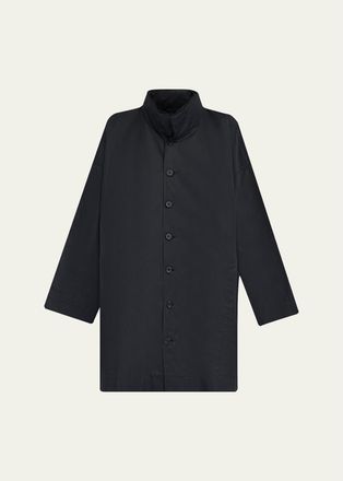 Eskandar Smaller Front Larger Back High Neck Raincoat With Button Away Hood - Long Plus Length