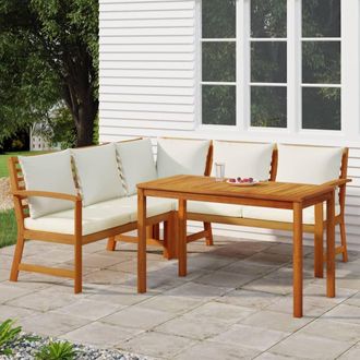 vidaXL Juego Comedor De Jard&iacute;n 4 Pzas Con Cojines Madera Maciza Acacia Vidaxl