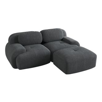 Urban Meuble Sof&aacute; esquinero de terciopelo gris con chaise longue y reposabrazos