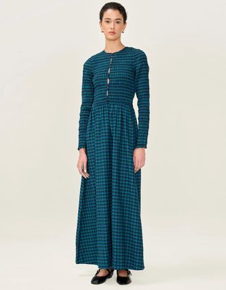 Omnes Womens Mina Dress in Blue and Green - Size: 24