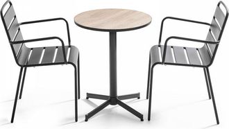 Oviala Oviala - Mesa De Jard&iacute;n Redonda Y 2 Sillas Con Reposabrazos Apilables - Tivoli