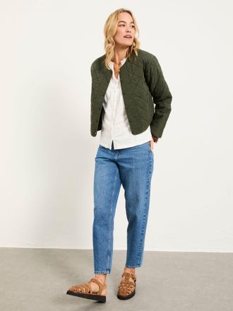 Fat Face FatFace Fleur Khaki Green Petite Embroidered Quilted Jacket
