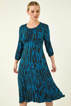 Roman Zebra Print Stretch Midi Dress