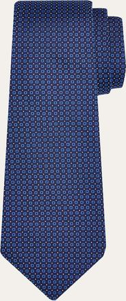 Kiton Mens Micro-Square Jacquard Silk 7-Fold Tie