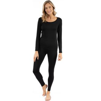 Leveret Womens Solid Thermal Pajama Set in Black at Nordstrom, Size X-Small