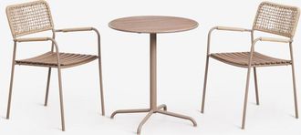 Sklum Set De Mesa De Jard&iacute;n Redonda &Oslash;65 Cm Y 2 Sillas De Jard&iacute;n Apilables En Acero Y Madera De Acacia Tilda Sklum