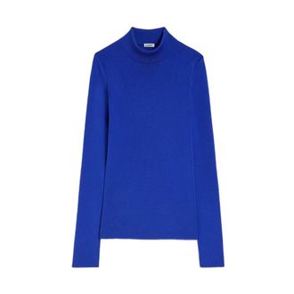 Jil Sander Turtlenecks, female, Blue, Size: XL Technical Mock-Neck Sweater