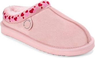 Dearfoams Fireside Greta Genuine Shearling Clog Slipper with Embroidery in Pink Hearts at Nordstrom, Size 8