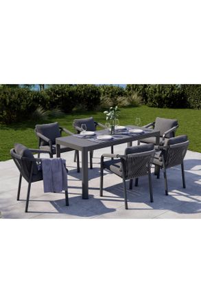 ambia GARDEN Gartenstuhl, Anthrazit, Grau, Metall, Textil, Struktur, F&uuml;llung: Schaumstoff, eckig, 55x74x65 cm, DIN EN ISO 9001, Handmade in China, stapelbar, Garte