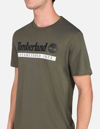 Timberland Mens Timberland Mens T Shirts Logo Print Crew Neck Regular Fit Casual Cotton T Shirts - Green - Size: 38