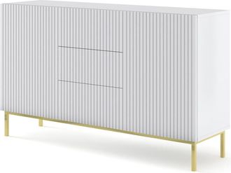 AKL FURNITURE Cómoda efecto madera Blanco y Crema LED