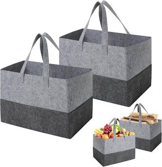 OEM Juego De 2 Bolsas De Fieltro, Bolsa De La Compra Plegable Y Cesta De Almacenamiento, Cestas De Fieltro Multifuncionales Madera, 38 X 25 X 25 Cm
