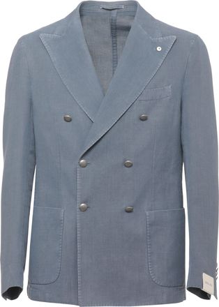 Lubiam Blue Peak Lapel Cotton Blazer