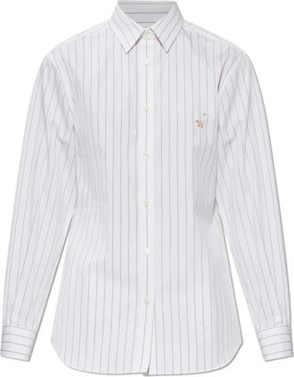 Moschino Overhemden, Dames, Wit, S, Katoen, Gestreept Poplin Overhemd met Gans Borduurwerk