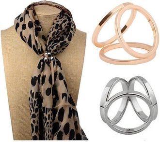 Generic 2Pcs Women Lady s Simple Fashion Three Rings Scarves Buckle Scarf Clip Scarf Ring Wrap Holder Clamp Silk Sarf Clasp for Clothing Neckerchief Shawl Gol