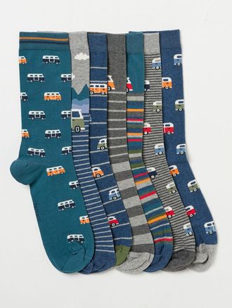 Fat Face FatFace Multi Campervan 7 Pack Mens Socks