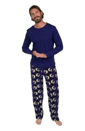 Leveret Mens Cotton Top & Fleece Pants Printed Matching Family Holiday Pajama Set in Wolf at Nordstrom, Size Xx-Large