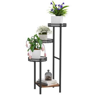 OUTSUNNY 4 Tiered Plant Pot Stand - Metal Plant Shelf For Living Room | TJ Hughes