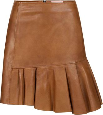 Iceberg Leren Minirok met Zijruffel - Dames - Leren & Su&egrave;de rokken - Bruin - XS - Leer - Rokken
