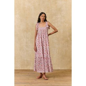 Louise Misha Lange jurk met bloemen en geknoopte bandjes, MARCELETTE