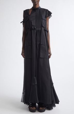 sacai Mixed Media Maxi Dress in Black at Nordstrom, Size 4