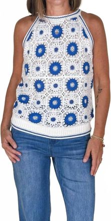 Tribal Retro Crochet Sweater Tank In Calypso Blue